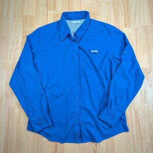 Columbia Womens Long Sleeve Button Up Shirt XL Blue Omni Wick Outdoor